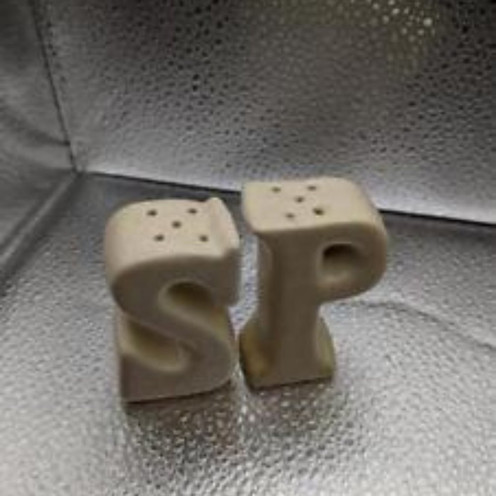 VINTAGE WHITE PORCELAIN LETTERS  - S & P - SALT AND PEPPER SHAKERS